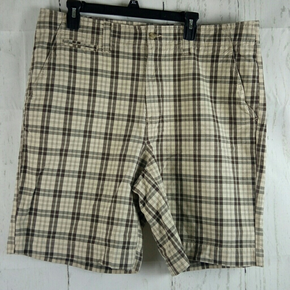 Club Room Brown Plaid Flat Front Shorts 38